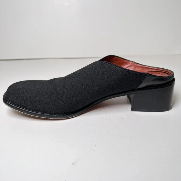 Donald Pliner Mule Heels Size 7.5 Black Cross Over Top Square Toe Shoes Spain - Picture 6 of 11